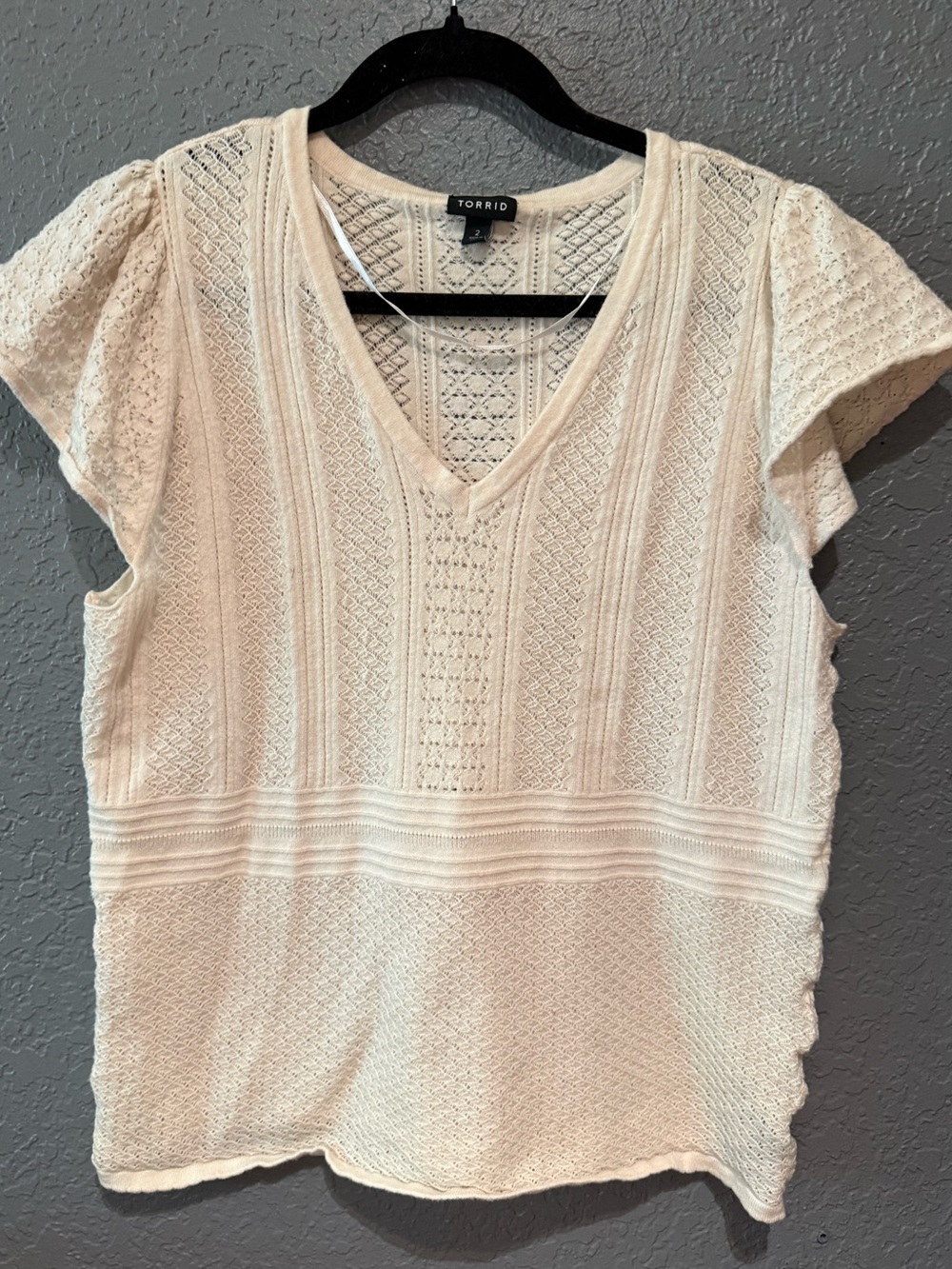 torrid 2X Cream Textured V-Neck Knit Top